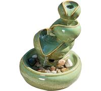 Primrose 25cm Solar Powered Green Ceramic Oil Jar Three Tier Cascade Patio Garden Water Feature
