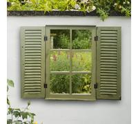 Reflect 2ft 4in x 1ft 6in Country Window Glass Garden Mirror with Shutters