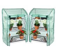 Primrose 3-Tier Mini Greenhouse & Plant Stands with Removable Covers Pack of 2 in Green Primrose Green