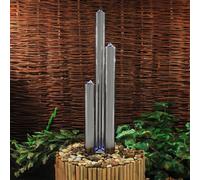 Primrose 3 Tube Water Feature Fountain Cascade Silver Brushed Steel Garden in Metallic Silver Primrose Metallic Silver