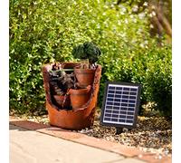 Primrose 39cm Solar Powered Potted Falls Tiered Garden Water Feature Cascade with LED Lights and Battery Backup