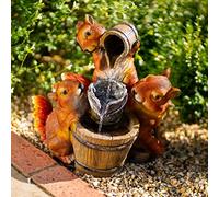 Primrose 39cm Solar Powered Squirrels Pouring Bowls Outdoor Water Feature 2 Tier Water Cascade with LED Lights