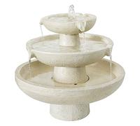 Primrose 44cm Solar Powered Ivory Stone Effect Round 3 Tiered Outdoor Cascading Water Feature Self Contained