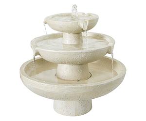 Primrose 44cm Solar Powered Ivory Stone Effect Round 3 Tiered Outdoor Cascading Water Feature Self Contained