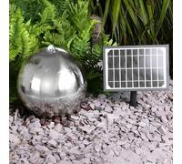 Primrose 45cm Solar Powered Stainless Steel Sphere Patio Garden Water Feature Fountain with LED Lights & Reservoir