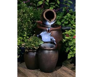 Primrose 50cm Earthenware Honey Pot 3 Tier Outdoor Water Feature with Planter & LED Lights