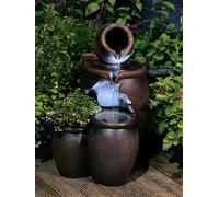 Primrose 50cm Earthenware Honey Pot 3 Tier Outdoor Water Feature with Planter & LED Lights in Brown