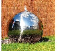 Primrose 50cm Silver Polished Stainless Steel Sphere Modern Water Feature Fountain LED Lights