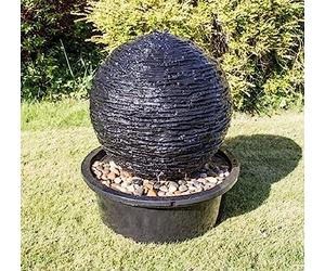 Primrose 56cm Layered Slate Effect Torver Sphere Cascade Water Feature with Lights & Fully Self Contained Decorative Fountain