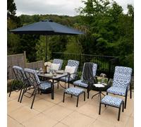 Primrose 6 Seater Dining Furniture Reclining Foot Stools Blue & Coffee Table Primrose Blue