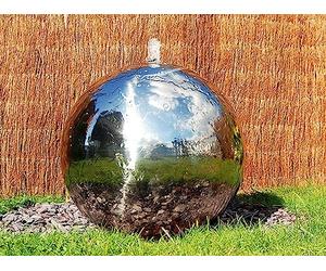 Primrose 60cm Silver Polished Stainless Steel Fountain Sphere Modern Water Feature with LED lights