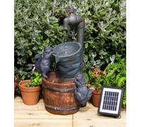Primrose 72cm Solar Powered 2 Tier Outdoor Bucket & Tap Squirrel Water Feature Fountain in Brown and Grey