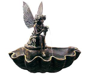 Primrose 78cm Bronze Effect Fairy on a Clam Shell Water Feature Self Contained Outdoor Patio Garden Fountain