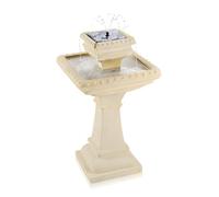 Primrose 80cm Solar Powered Ivory 2 Tier Bird Bath Cascade Water Feature Outdoor Cast Stone Fountain with LED Lights