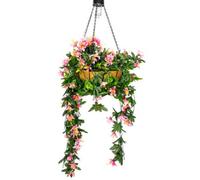 Primrose Duranta Artificial Hanging Baskets with Solar Light - 4 Colours (Pink, One)