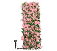 Primrose Artificial Expandable Pink Blossom Garden Screening Trellis With Solar Led Lights 180Cm