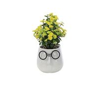Primrose Artificial House Plant in White Pot with Black Glasses Design 17cm Primrose White