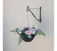 Artificial Peonies and Hydrangeas Hanging Floral Arrangement in Wicker Basket 32cm - Brown