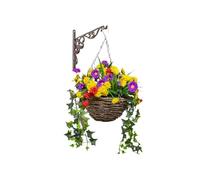 Primrose Artificial Wildflower Flowers Rattan Hanging Basket Decoration Purple Yellow & Orange 25cm in Green Primrose Green