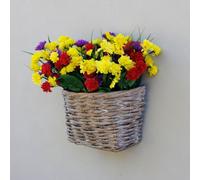 Artificial Wildflower Wall Floral Arrangement in Wicker Basket 32cm - Grey