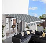 Primrose Awnings 3.0M X 2.5M Retractable Electric Full Cassette Pin Striped Grey Awning Outdoor Patio Canopy