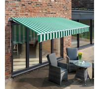 Primrose Awnings 3.0M X 2.5M Retractable Manual Green & White Awning Outdoor Patio Canopy