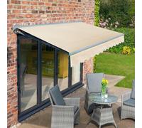 Primrose Awnings 4.0M X 3.0M Retractable Electric Half Cassette Charcoal Frame Ivory Awning Outdoor Patio Canopy