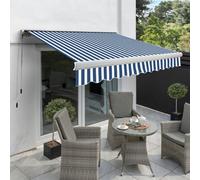 Primrose Awnings 4.0M X 3.0M Retractable Manual Full Cassette Blue & White Awning Outdoor Patio Canopy