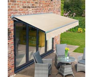 Primrose Awnings 4.0M X 3.0M Retractable Manual Half Cassette Charcoal Frame Ivory Awning Outdoor Patio Canopy