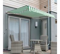 Primrose Awnings 5.0M X 3.0M Retractable Electric Half Cassette Green & White Awning Outdoor Patio Canopy