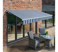 Primrose Awnings Manual Patio Awning Retractable Sun Shade Garden Covering 3.0m x 2.5m in Light Blue Primrose Awnings Light Blue
