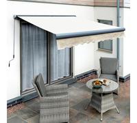 Primrose Awnings Retractable Electric Full Cassette Charcoal Frame Patio Awning 4m x 3m in Off-White Primrose Awnings Off-White