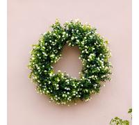 Primrose Baby's Breath Artificial Flower Wreath with Hanging Loop 45cm in Green Primrose Green