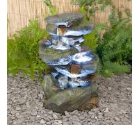 Primrose 55cm Stone Effect 3 Tier Rock Waterfall Cascading Garden Water Feature with Lights