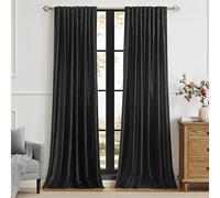 PRIMROSE Black Curtains 96 inch for Living Room Velvet Drapes Blackout Rod Pocket Back Tab Window Treatment Semi Room Darkening Decor Curtains for Bedroom Set of 2 Panels