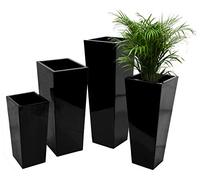 Tall Flared Square Fibreglass Garden Planter Pot Gloss Black 120cm Primrose Black One Size