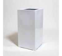 Primrose Black Gloss Polystone Tall Square Cubic Outdoor Planter 60cm in White Primrose White