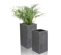 Primrose Black Poly Terrazzo Stone Tall Cube Outdoor Planter Set of 2 H60cm & H79cm in Grey Primrose Grey