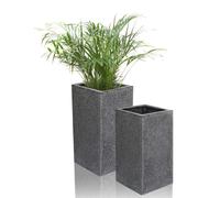 Primrose Black Poly Terrazzo Stone Tall Cube Outdoor Planter Set of 2 H60cm & H79cm in Grey Primrose Grey