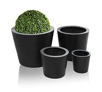 Primrose Black Polystone Round Planter H35cm x D40cm - Set of 2