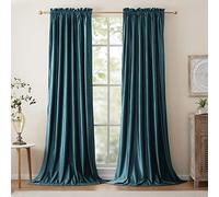 PRIMROSE Blackout Curtains 84 inch for Living Room Velvet Rod Pocket Window Drapes Treatment Semi Room Darkening Decor Teal Curtains for Bedroom Set of 2 Panels