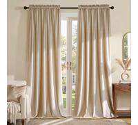 PRIMROSE Blackout Curtains 84 inch for Living Room Velvet Rod Pocket Window Drapes Treatment Semi Room Darkening Decor Champagne Curtains for Bedroom Set of 2 Panels