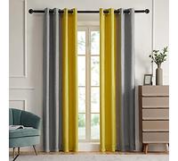 PRIMROSE Blackout Curtains for Living Room Thermal Insulated Room Darkening Ombre Curtains Window Drapes for Bedroom Grommet Grey Yellow 84 inch Long 2 Panels