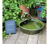 Primrose Bowl Water Feature Fountain Solar Powered Frog Pond Ceramic Design in Green Primrose Green