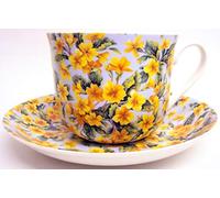 Primrose Breakfast Cup & Saucer Fine Bone China Large Flowers Cup & Saucer Hand Decorated in The U.K. Free UK Delivery