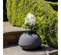 Primrose Brown Cement Low Brimmed Textured Round Vase Planter 31Cm