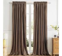 PRIMROSE Brown Velvet Room Darkening Curtains 72 inches Long for Living Room,Blackout Thermal Insulated Window Drapes for Bedroom Solid Modern Decorative Rod Pocket Curtain Set of 2 Panels