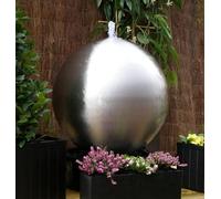 Primrose Brushed Sphere Stainless Steel Outdoor Water Feature With Lights H75Cm