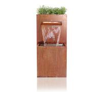 Primrose Corten Steel Waterfall Cascade Outdoor Water Feature With Lights Reservoir & Planter 89Cm