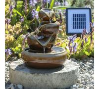 Primrose Cosmos Solar Powered Oil Jar Ceramic Water Feature In Brown 25Cm
